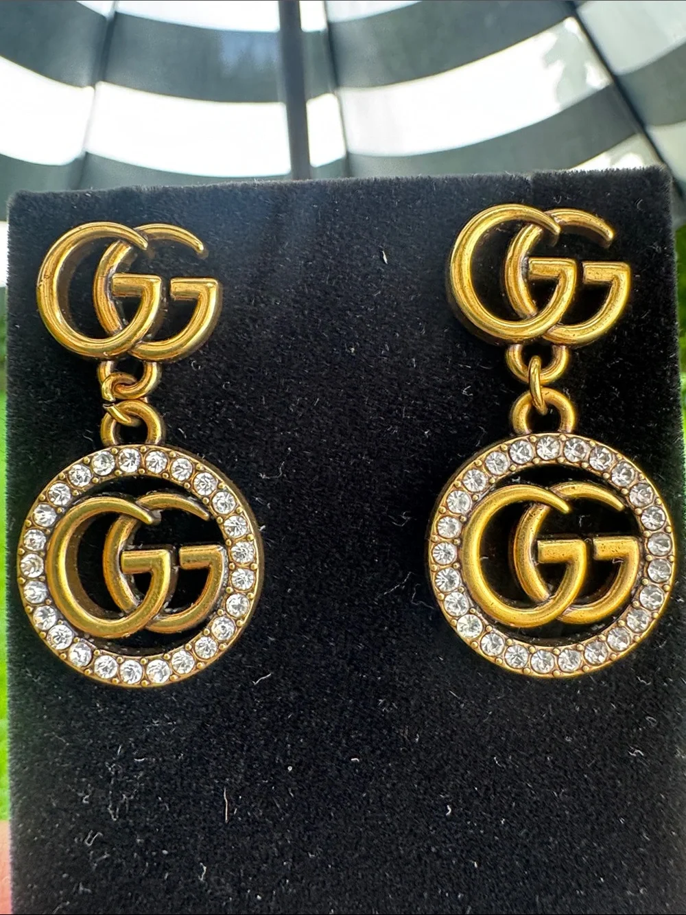 Earrings Gold and Crystal Double GG Drop Earrings